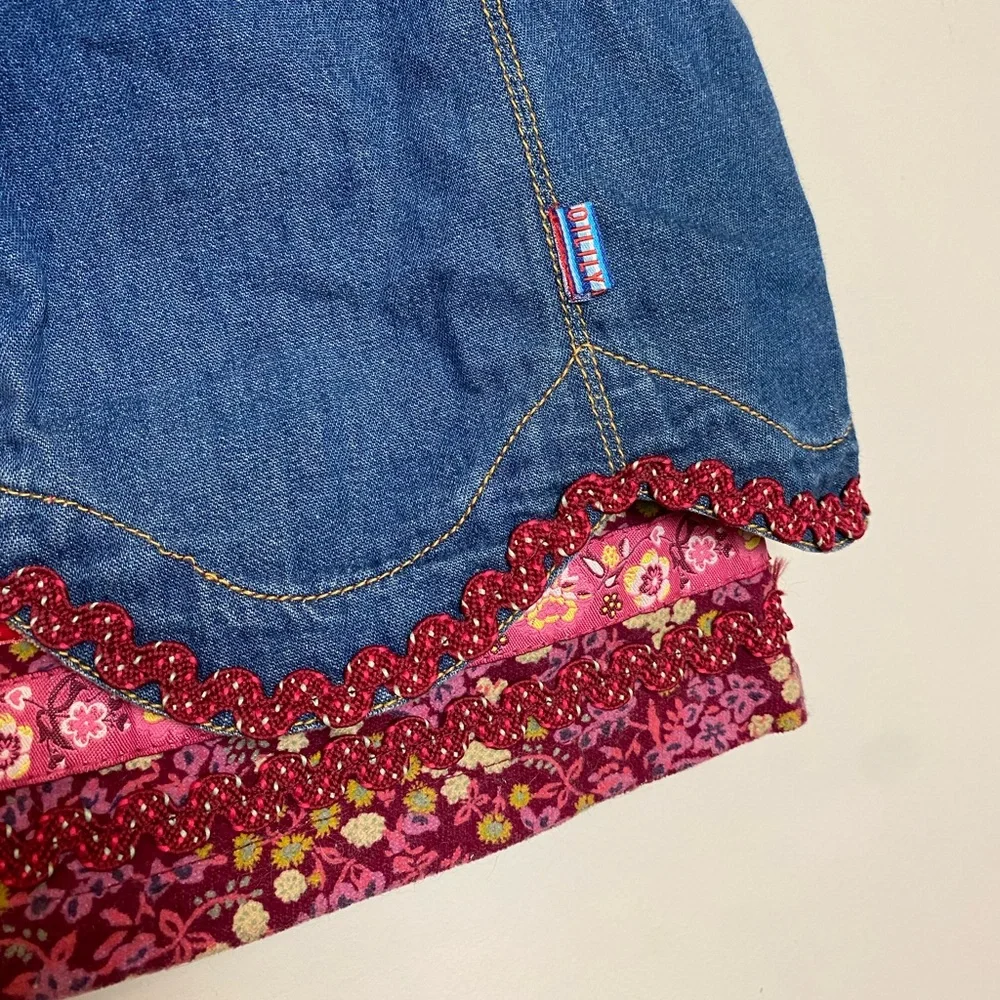 Oilily Girls Boho Dress Fair Isle Sweater Denim Floral Fringe Size 116 (US Sz 6)